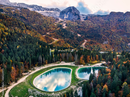 Magical colors of autumn in Sella Nevea. At the foot of Mount Canin and Mount Montasio. Julian Alps photo