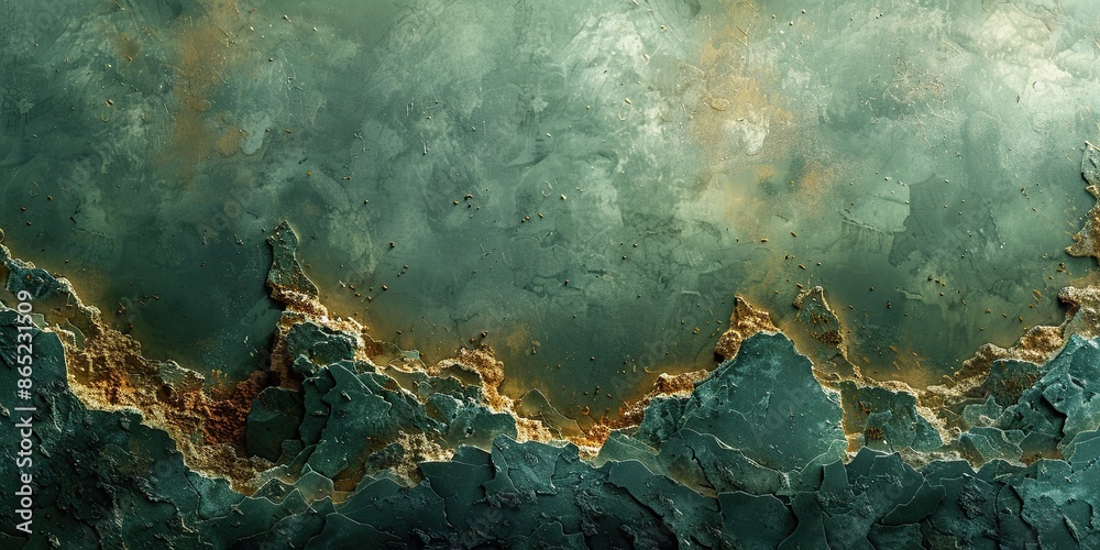 Detailed view of a weathered, chipped surface with vibrant green and earthy brown hues, highlighting the beauty of deterioration and rustic textures. Detailed view of a weathered, chipped surface with vibrant green and earthy brown hues, highlighting the beauty of deterioration and rustic textures.