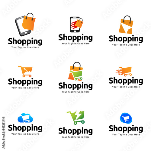 Set of Shopping store logo design vector