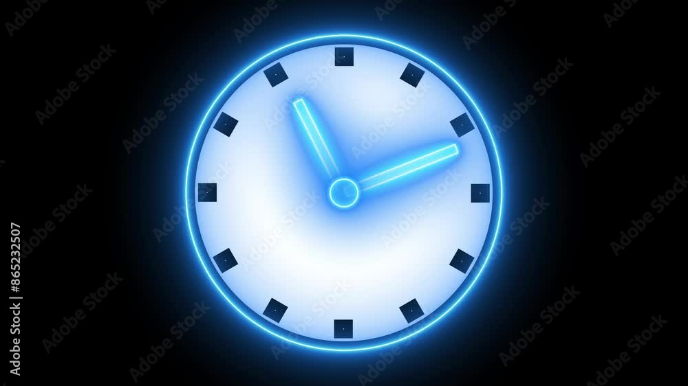 Neon Blue white color light glowing clock animation icon well clock ...