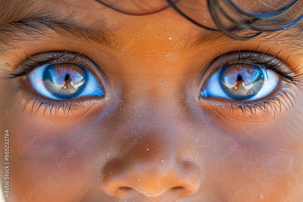 Close Up of a Young Girls Blue Eyes in a Tropical Location Close Up of a Young Girls Blue Eyes in a Tropical Location