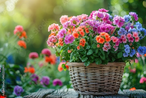 beautiful colorful flowers in wooden basket professional advertising food photography