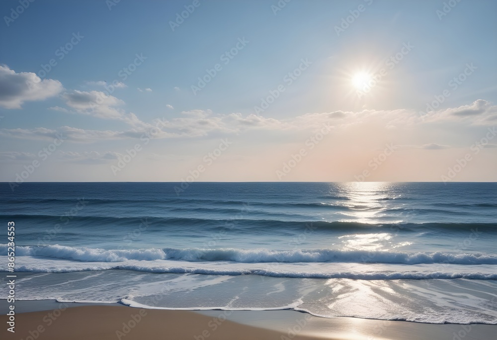 Obraz premium sunset over the sea, sand beach, summer day, some clouds, pink light