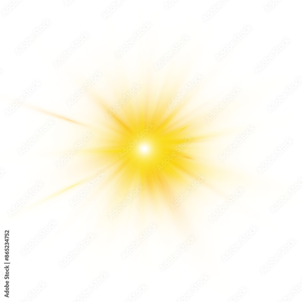 Yellow sun, a flash, a soft glow without departing rays. Star flashed with sparkles isolated on white background. Vector illustration of abstract yellow splash.