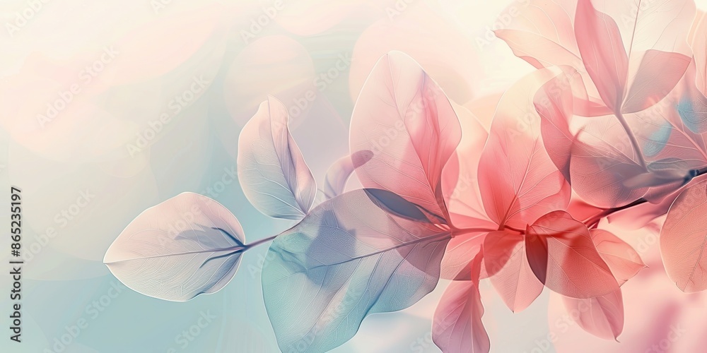 Elegant digital artwork of a flower with semi-transparent petals in pastel pink and blue hues, showcasing a blend of realism and abstraction.
