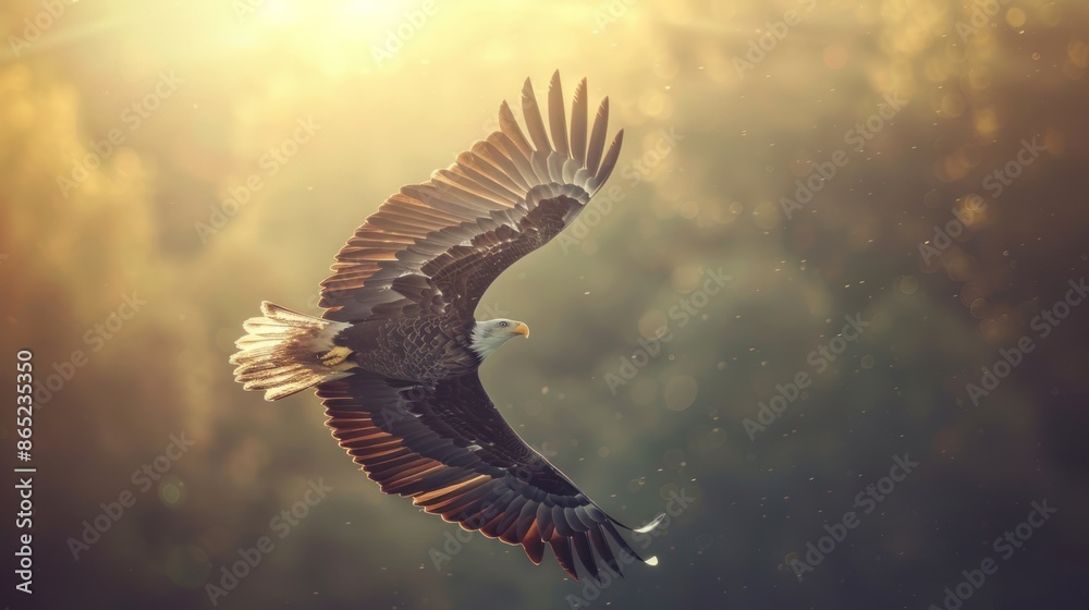 Obraz premium An American flag is soaring through an eagle's wings in this gritty patriotic concept. Memorial Day, Veterans Day, Presidents' Day, and Flag Day celebrations and marketing materials.