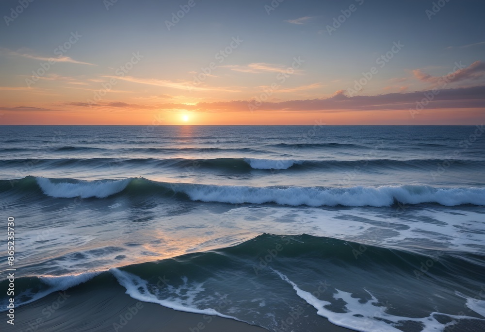Obraz premium sunset over the sea, sand beach, summer day, some clouds, pink light