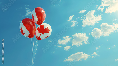 iternational canada day, iternational canada day , Hot Air Balloon as Canada Flag in Flight on a sky background, Hot air balloon heading towards the clouds in the sky
 