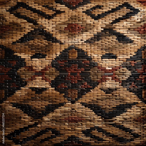 Basketweave pattern with Native American basketry designs, natural and textured, no blur,