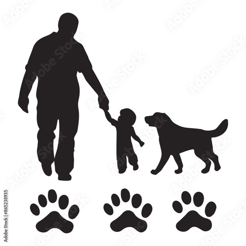 Dogs footprints black silhouette, Cute paw pattern vector design