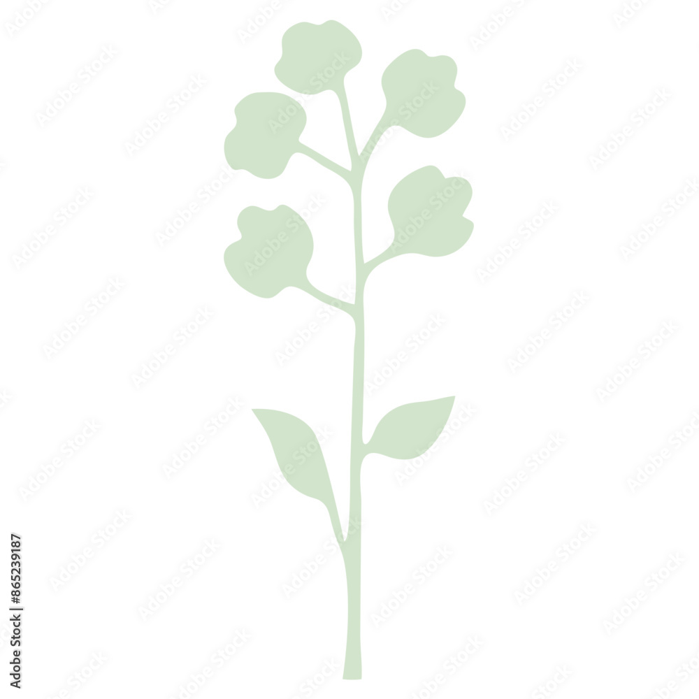 A simple green plant with hexagonal leaves on a stem A simple green plant with hexagonal leaves on a stem