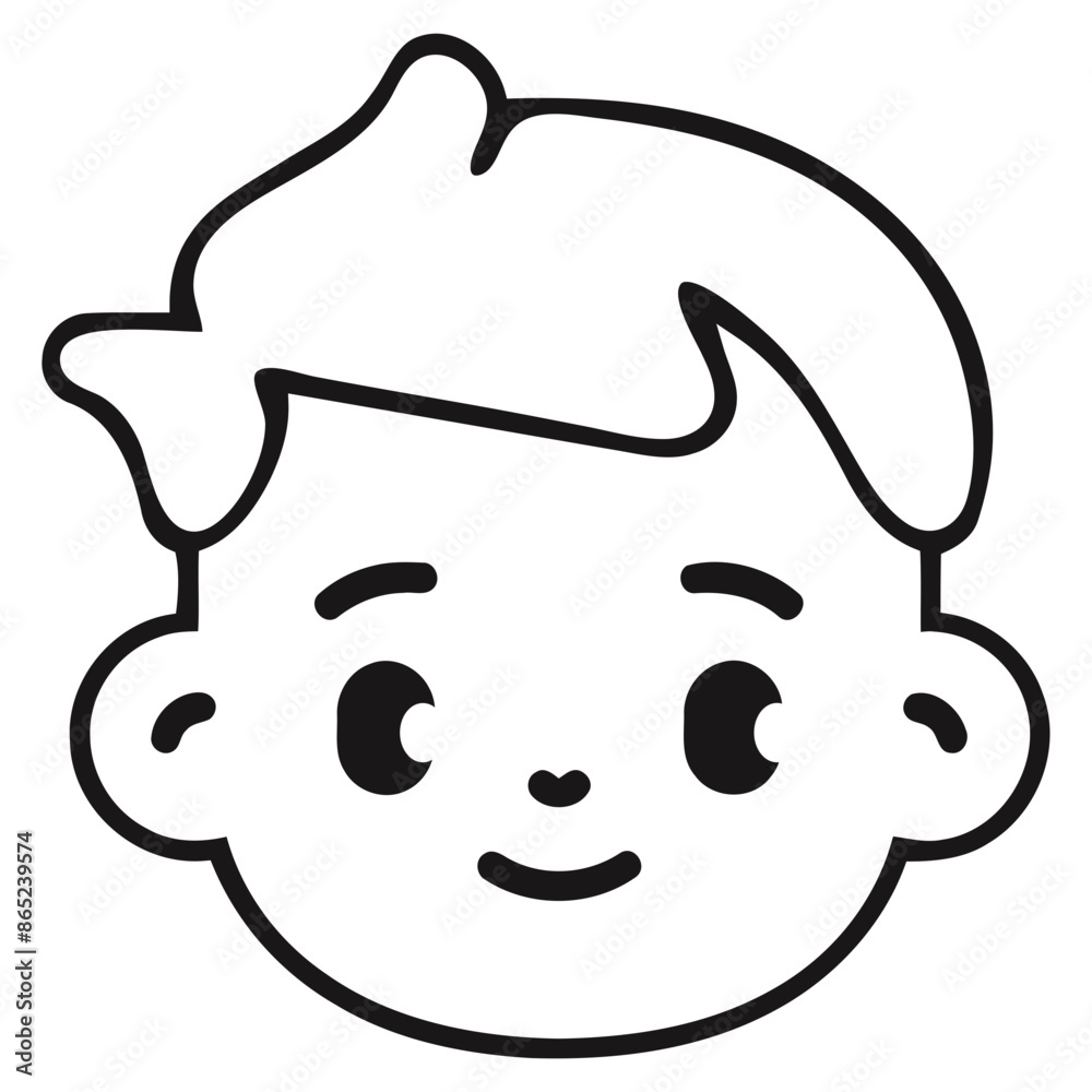 A cute cartoon boy's face with big eyes and a happy expression A cute cartoon boy's face with big eyes and a happy expression