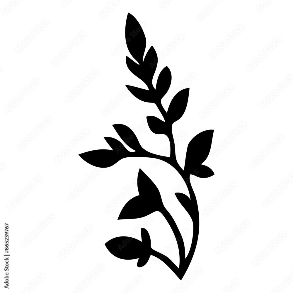 A black silhouette of a plant with leaves and branches A black silhouette of a plant with leaves and branches