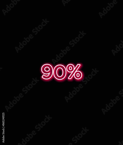 Mega offer 90% Discount tag big deal seamless neon text effect on black background 