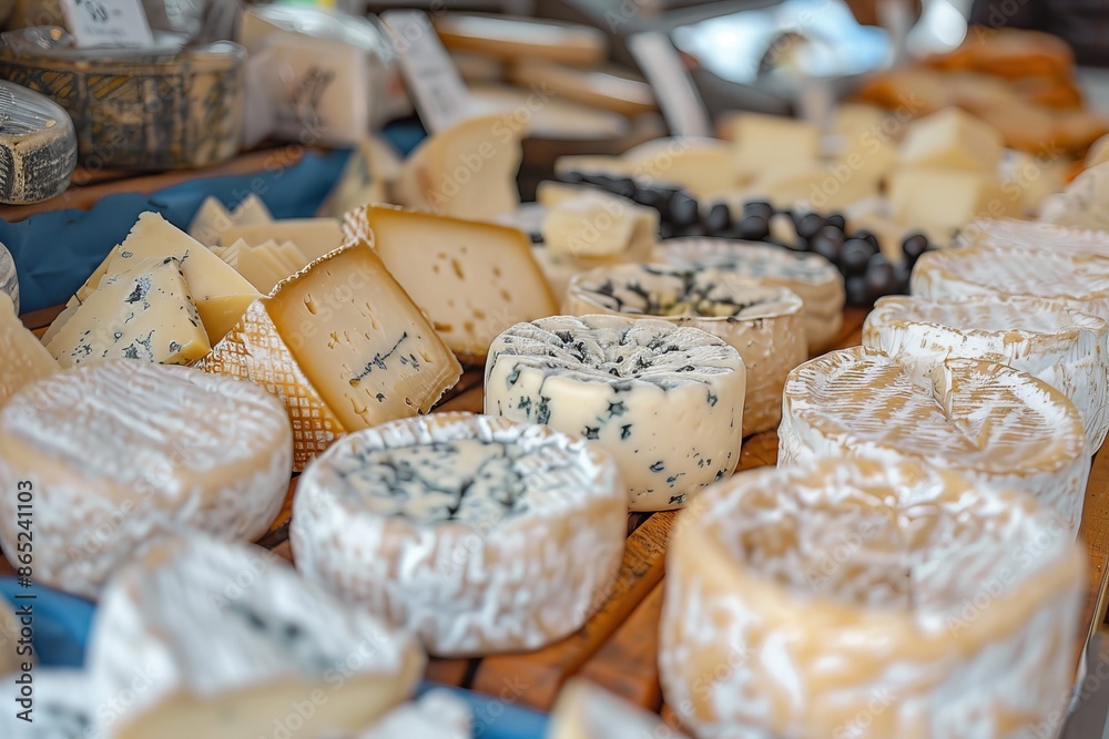 Various cheeses at French market Shot with focus Various cheeses at French market Shot with focus
