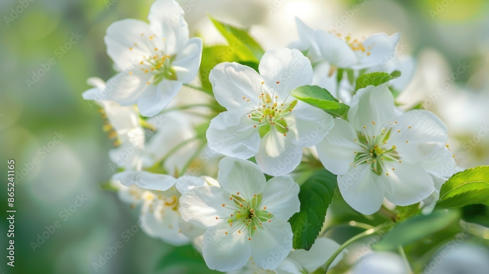 Blooming garden with white cherry blossoms in spring Blooming garden with white cherry blossoms in spring