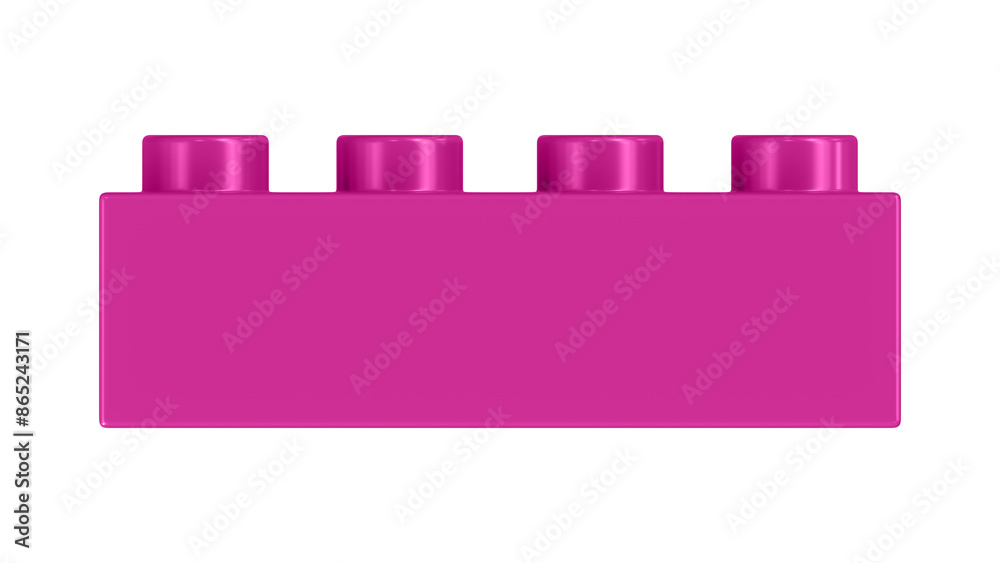 Obraz premium Fuchsia Lego Block Isolated on a White Background. Close Up View of a Plastic Children Game Brick for Constructors, Front View. High Quality 3D Rendering with a Work Path. 8K Ultra HD, 7680x4320