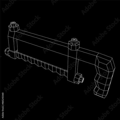 Hacksaw manual or Hand hacksaw. Wireframe low poly mesh vector illustration