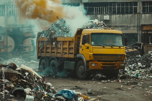 waste transported to incinerator by truck photo