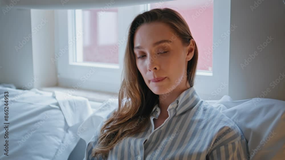 Calm lady engaged reading book at comfortable bedroom closeup. Woman enjoy novel Calm lady engaged reading book at comfortable bedroom closeup. Woman enjoy novel
