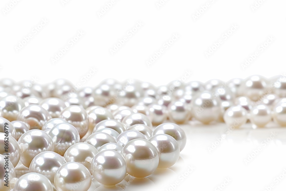 White background with various sizes of shiny nacreous pearls room for text White background with various sizes of shiny nacreous pearls room for text