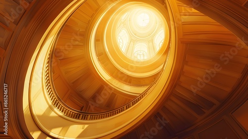 Spiral staircase inside the Church of St Nicholas with a grand dome ceiling and intricate architecture