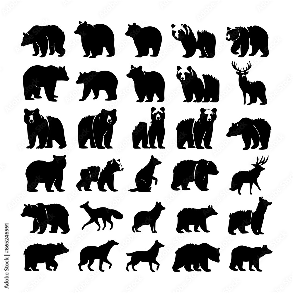Fototapeta premium Bear silhouette vector. Vector illustration logo bear silhouette. various bear silhouettes on the white background