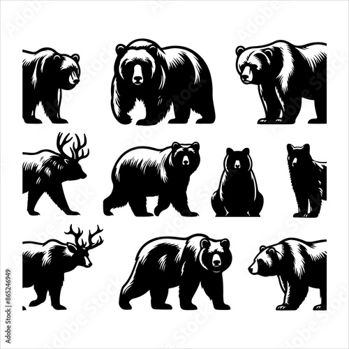 Bear silhouette vector. Vector illustration logo bear silhouette. various bear silhouettes on the white background