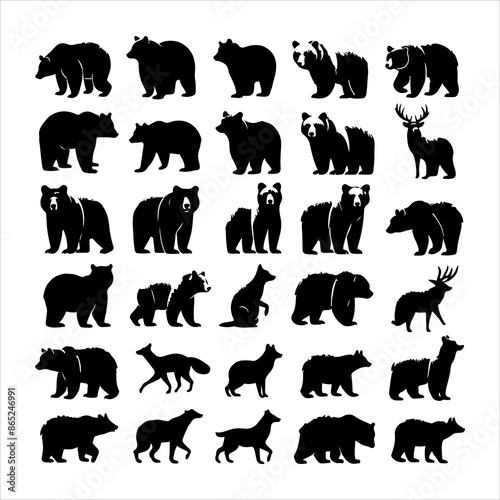 Bear silhouette vector. Vector illustration logo bear silhouette. various bear silhouettes on the white background