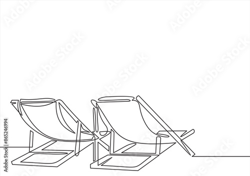  two chairs in one continuous line drawing. Concept of holiday summer and honeymoon in the Caribbean paradise in simple linear style. Editable stroke. Doodle vector illustration