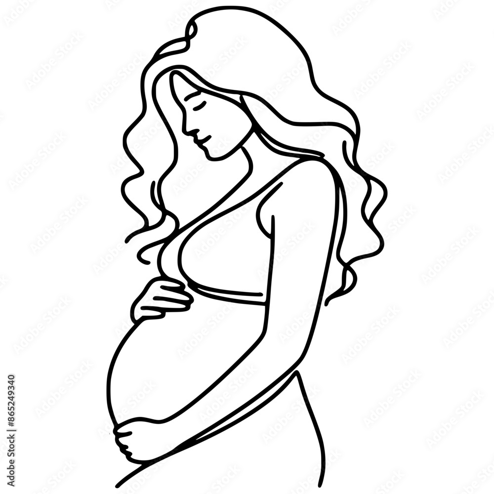 Pregnant woman one-line art drawing vector Pregnant woman one-line art drawing vector
