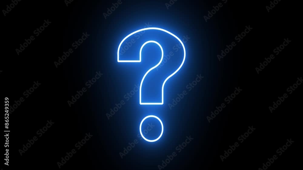 Glowing blue blinking neon question mark on alpha channel background. Flickering question mark sign animation Glowing blue blinking neon question mark on alpha channel background. Flickering question mark sign animation
