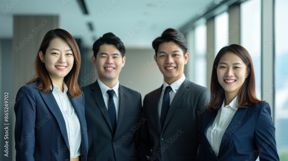 Four people in suits and ties are smiling for the camera Four people in suits and ties are smiling for the camera