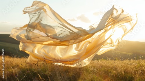 From afar the windswept fabric resembles a mystical creature effortlessly gliding through the meadow.