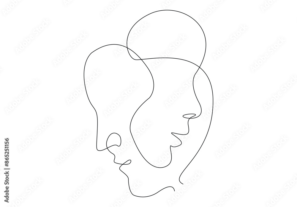 Abstract couple faces one line art, Continues single line drawing of attached couple faces Abstract couple faces one line art, Continues single line drawing of attached couple faces