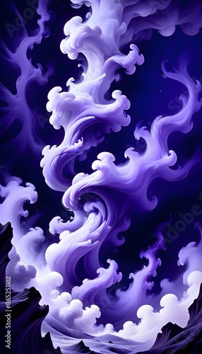 painting of a vortex of colorful smoke rising from a deep, dark hole in the earth. The smoke swirls and dances in the air, its vibrant hues contrasting with the inky blackness of the background.