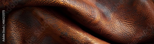 Close-up of brown leather texture with wrinkles.