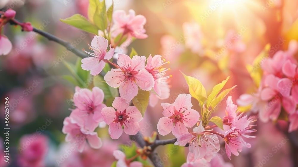 Blooming cherry blossom tree in a sunny spring garden Blooming cherry blossom tree in a sunny spring garden