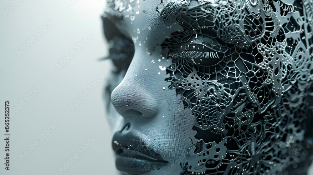 beautiful metal android face with intricate lace design.Generative AI beautiful metal android face with intricate lace design.Generative AI