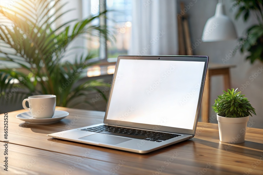 Fototapeta premium Laptop display for mockup on table, 3D rendering 