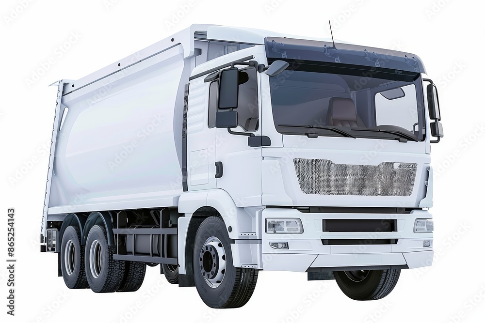 White modern garbage disposal truck isolated on white background White modern garbage disposal truck isolated on white background
