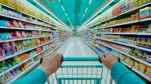 POV shot of a person pushing a shopping cart 