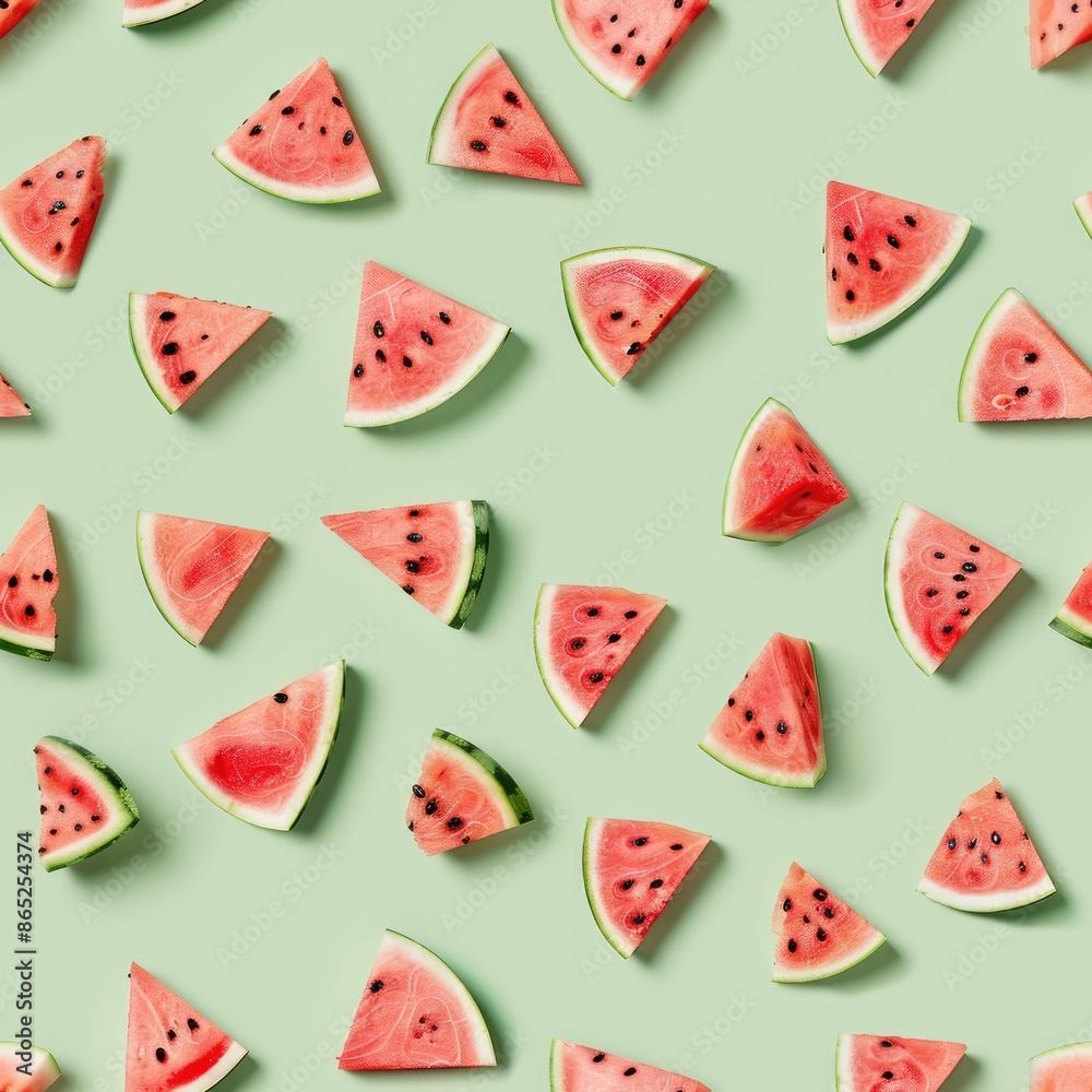 Seamless vegetable pattern with sliced watermelon on light green background Seamless vegetable pattern with sliced watermelon on light green background