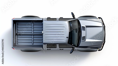 Gray pick up car truck above top view with empty trunk isolated