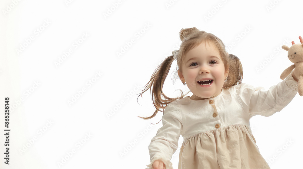 cute little girl playing with doll on white background cute little girl playing with doll on white background