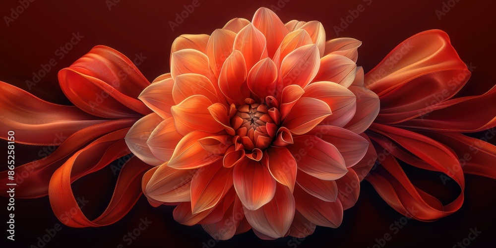 Orange Dahlia With Red Ribbon
