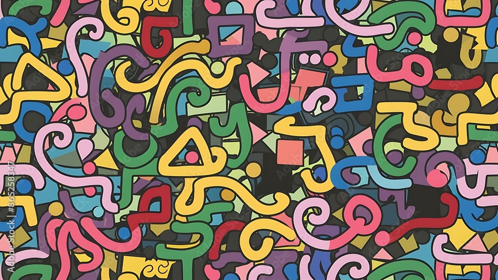 Naklejka premium Fun line doodle seamless pattern. Creative abstract style background Wallpaper