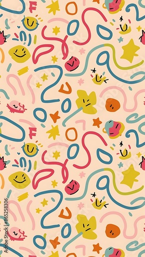 Fun line doodle seamless pattern. Creative abstract style background Wallpaper