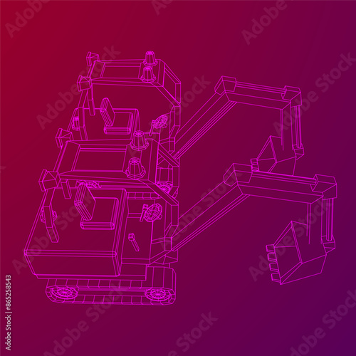 Heavy equipment excavator machine manufacturing power equipment for open pit mining. Wireframe low poly mesh vector illustration