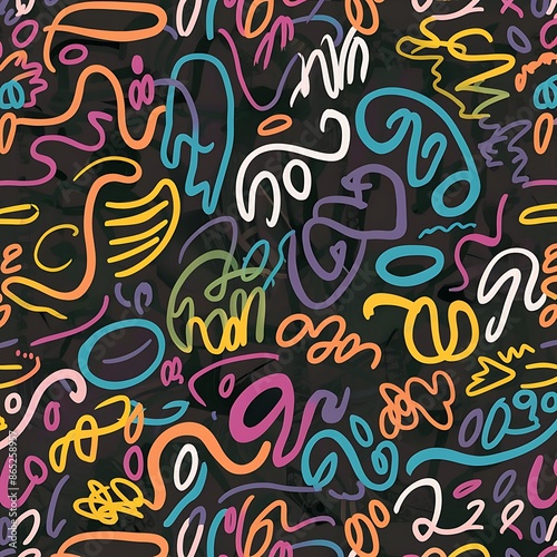 Fun line doodle seamless pattern. Creative abstract style background Wallpaper